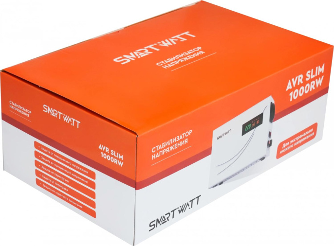 Стабилизатор напряжения Smartwatt AVR Slim 1000RW 1000ВА белый 4512020310001