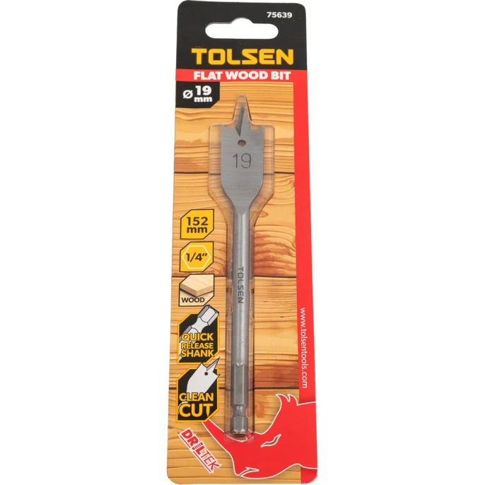 Сверло по дереву перьевое 19х152 мм, 1/4'' TOLSEN 75639
