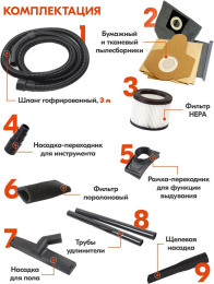 Строительный пылесос Ресанта ПС-1500/20 1500Вт уборка: сухая/влажная/выдув серебристый (75/19/1)