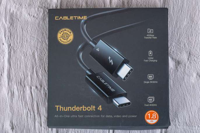 Кабель CABLETIME CT40K (CT-C160-U31-TB4-BB1.8) 1.8 м THUNDERBOLT 4 8K/40G/100W черный