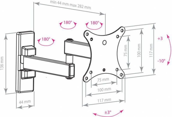 Кронштейн для телевизора Arm Media MARS-2, 10-32", настенный, поворот и наклон,  черный [10181]