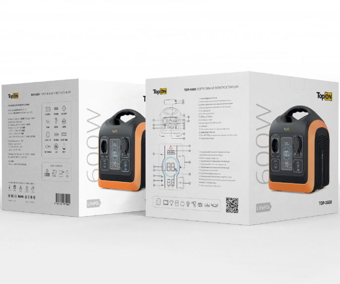 Электростанция портативная TopON TOP-X600 186000mAh 10A QC3.0/PD3.0 3xUSB черный/оранжевый 103257