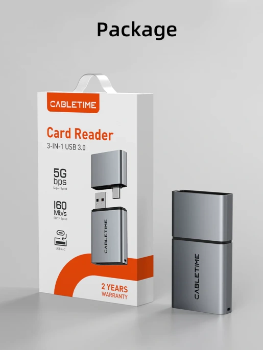Кардридер CABLETIME CB48G (CT-ACCD3-AG) 3-в-1 USB-A + USB-C, SD/microSD, серый