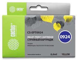 Картридж струйный Cactus CS-EPT0924 T0924 желтый 6.6мл для Epson Stylus C91/CX4300/T26/T27/TX106/TX109/TX117/TX119 с чипом