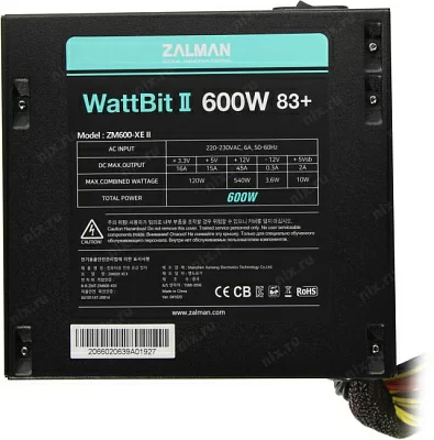 Блок питания Zalman ZM600-XE II Wattbit 600 83+ Black 600W ATX (24+2x4+2x6/8пин)