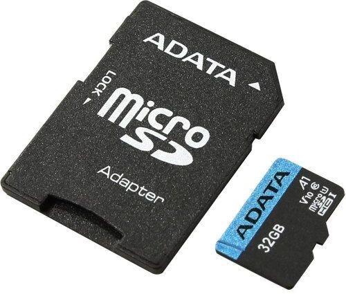 Карта памяти microSDHC UHS-I U1 A-Data Premier 32 ГБ, 85 МБ/с, 10X, Class 10, AUSDH32GUICL10A1-RA1,  1 шт., переходник SD