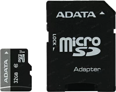 Карта памяти A-DATA AUSDH32GUICL10-RA1 Premier AUSDH32GUICL10-RA(1) microSDHC Memory Card 32Gb UHS-I U1 + microSD-- SD Adapter