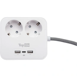 Сетевой фильтр TopOn на 2 розетки с 2 USB-A и USB-C, 4000W, 1.5 м Белый TOP-PWS2