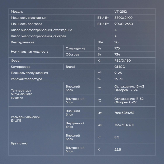 Сплит-система Vitek VT-2512 белый