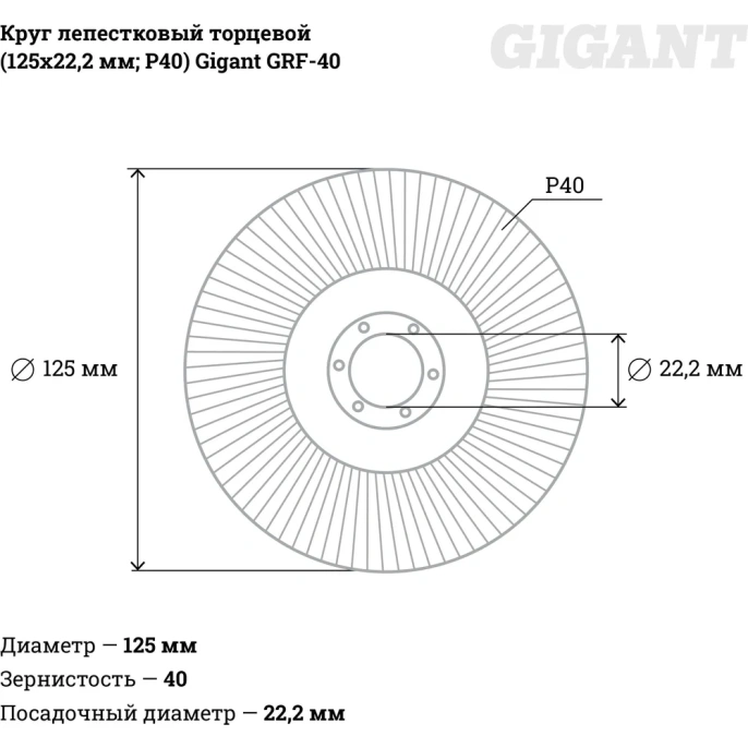 Круг лепестковый торцевой (125x22.2 мм; P40) Gigant GRF-40