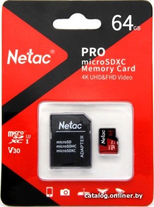 Флеш карта microSDXC 64GB Netac NT02P500PRO-064G-R P500 Extreme Pro + adapter
