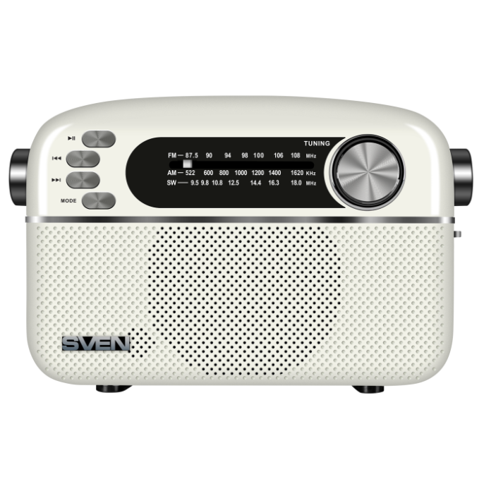 Радиоприемник SVEN АС SRP-505, белый 3 Вт,Bluetooth, FM/AM/SW, USB, microSD, AUX, встроенный аккумулятор SV-020439