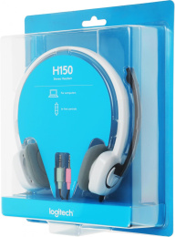 Гарнитура Logitech H150, для контактных центров, накладные, проводные, белый / черный [981-000453]