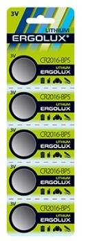 Ergolux CR2016 BL-5 CR2016-BP5, батарейка литиевая,3V 5 шт. в уп-ке (12049)