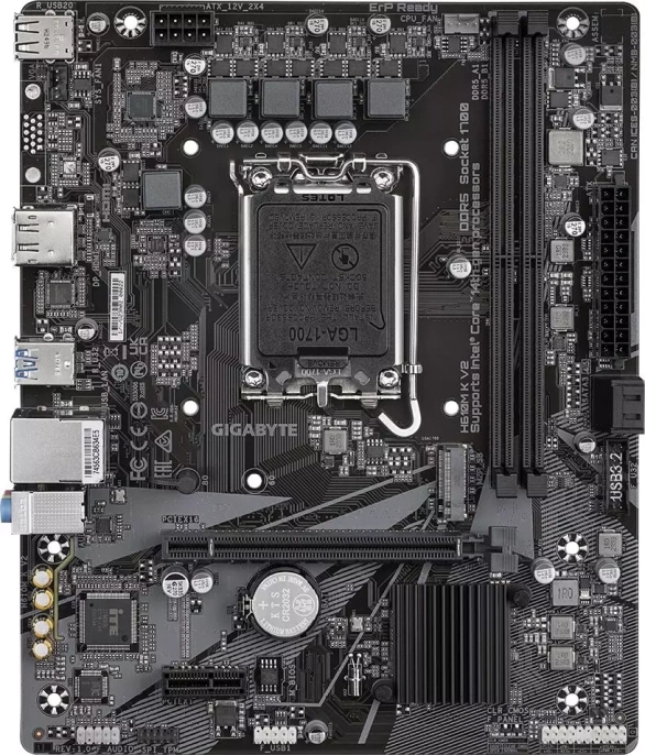 Материнская плата Gigabyte H610M K V2 rev. 1.0 mATX, 22.6x18.5 см, Intel H610, 2xDDR5 DIMM, 5600 МГц, до 128 GB, звук 7.1, 2xSATA3.0 6Gb/s , 1xM.2, 1xPCIe4.0x16, 1xPCIe3.0x1, 1xHDMI, 1xDisplayPort H610M K V2 rev. 1.0