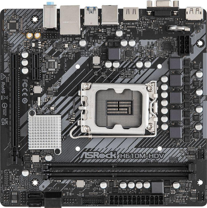 Материнская плата ASRock H610M-HDV Soc-1700 H610 PCI-E 4.0x16 PCI-E 3.0x1 2xDDR4 3200MHz VGA+DP+HDMI mATX RTL