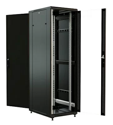 Шкаф серверный WRline (WR-TT-2261-AS-RAL9004) напольный 22U 600x1000мм пер.дв.стекл задн.дв.стал.лист 2 бок.пан. 800кг черный 910мм 1166мм IP20 сталь