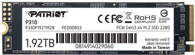SSD накопитель Patriot P310 P310P192TM28 1.92ТБ, M.2 2280, PCIe 3.0 x4, NVMe, M.2