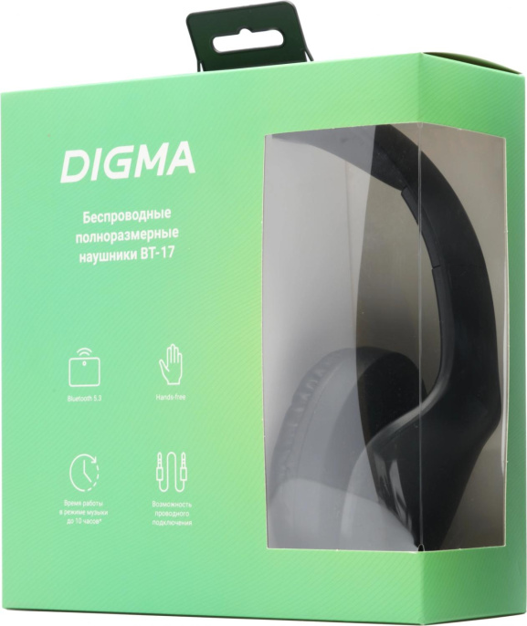Наушники Digma BT-17, Bluetooth, накладные, черный [bt17b]