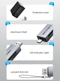 Кардридер CABLETIME CD40G (CT-ACSD3-AG) - USB 3.0, Type-C, адаптер SD/microSD, серый