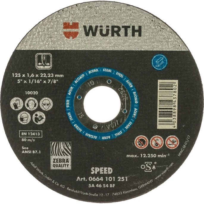 КРУГ-ОТРЕЗНОЙ-СТАЛЬ Wurth ST1,6X22,2XD125 1664101251092 1