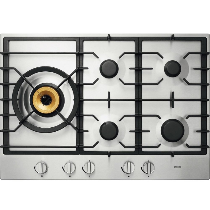 Встраиваемые газовые панели ASKO/ Арт. 476657 ; газовая, встраиваемая, 4.8 х 75 х 52.6, 5 конфорок, конфорка повышенной мощности Super Vario Wok, механическое управление, поворотные переключатели, нержавеющая сталь HG1776SB