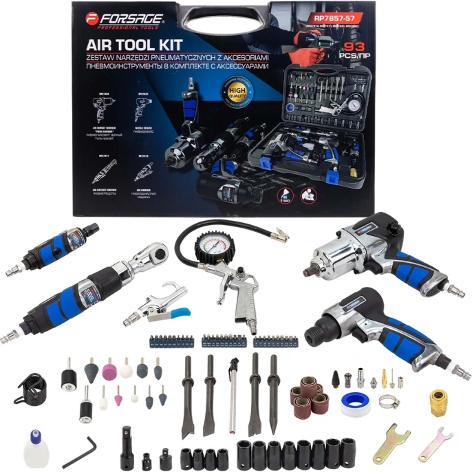 Набор пневмоинструментов с аксессуарами Forsage 93 предмета гайковерт-1/2", 650н/м F-RP7857-57 /RP27313, RP27411, RP27 50352 (F-RP7857-57(50352) F-RP7857-57 /RP27313, RP27411, RP27(50352))