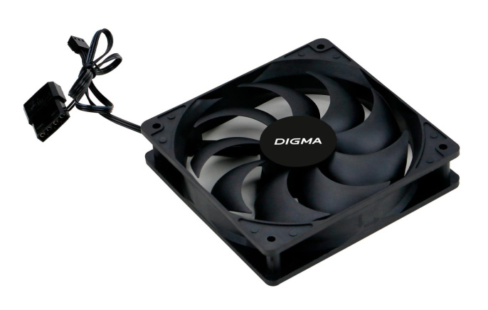 Вентилятор Digma DFAN-120-9 120мм, 3-pin, от БП:4-pin (Molex), 1200об/мин, 23 дБ, черный, Ret