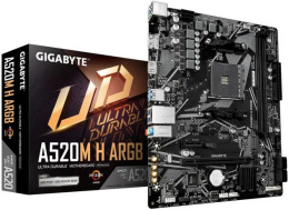 Материнская плата Gigabyte A520M H ARGB (rev. 1.0) mATX, сокет AMD AM4, чипсет AMD A520, память 2xDDR4, слоты: 1xPCIe x16 3.0, 1xM.2