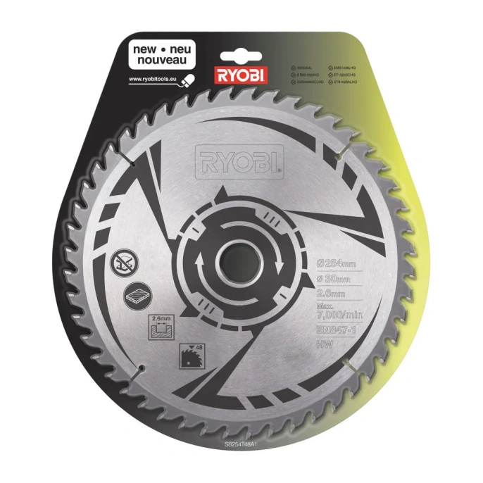 Пильный диск по дереву 254х30х2.6 мм; 48 зубьев Ryobi SB254T48A1 5132002622