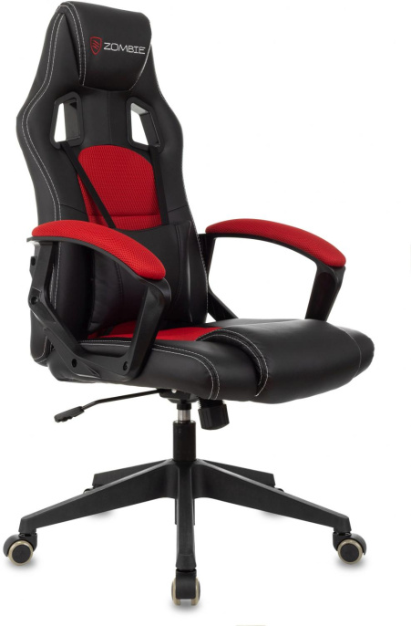 Кресло игровое ZOMBIE Arena, ткань/экокожа, до 120кг, черный/красный