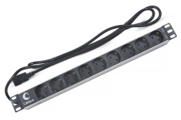 Cabeus PDU-9P-2IEC Блок распределения питания для 19" шкафов, горизонтальный, 9 розеток, 10 A, без выключателя, алюминиевый корпус, шнур 2 м, вилка IEC 320 C14