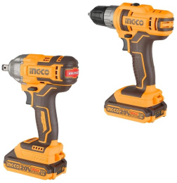Набор аккумуляторных инструментовт Li-Ion 2шт Ingco COSLI230702 шуруповерт INGCO CDLI200528, гайковерт INGCO CIWLI2038, 2 акк, ЗУ, Сумка