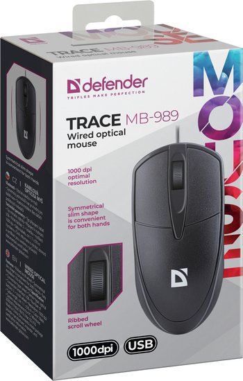 Мышь Defender Trace MB-989 черный оптическая 1000dpi USB 2but (52989)