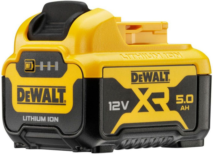 Аккумулятор DeWalt DCB126-XJ (Li-Ion, 12В, 5Ач, устройство аккумулятора: слайдер, индикатор заряда)