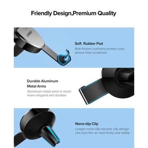 Подставка-держатель UGREEN LP130 (40907) Gravity Drive Air Vent Mount Phone Holder на ветиляционную решетку автомобиля . Цвет: черный