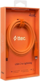 Кабель зарядный и дата TTEC USB-C - Lightning Charge&Date Cable. Длина: 120 см. Цвет: неоновый оранжевый (2DK60NT)