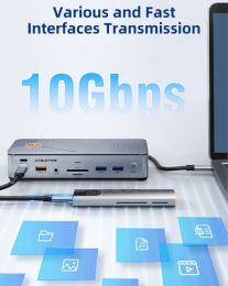 Многопортовая док-станция CABLETIME CB14G (CT-DK142-AG) с 3 монитора 2 порта HDMI DisplayPort 8K USB 3.0 Ethernet