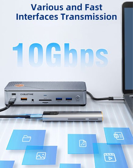 Многопортовая док-станция CABLETIME CB14G (CT-DK142-AG) с 3 монитора 2 порта HDMI DisplayPort 8K USB 3.0 Ethernet
