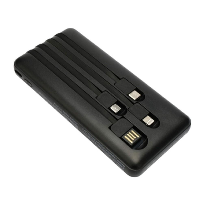 Gembird Портативный аккумулятор, 10000мАч, 2A, 4 встр.кабеля, черный GPB-10C