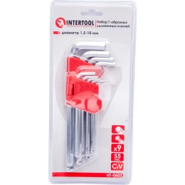Набор Г-образных шестигранных ключей INTERTOOL 9ед.,1.5-10мм, Cr-V, 55 HRC Big HT-0603