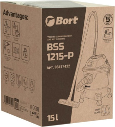 Строительный пылесос Bort BSS-1215-P, синий [93417432]