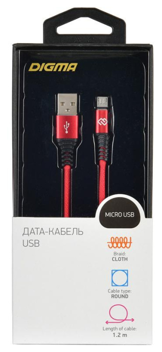 Кабель Digma MICROUSB-1.2M-BRAIDED-R USB m -micro USB m 1.2м красный