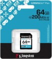 Карта памяти Kingston SDG4/64GB  SecureDigital 64GB SDXC Canvas Go Plus Gen4 200MB/s C10 UHS-I U3 V30 (4K UHD Video)