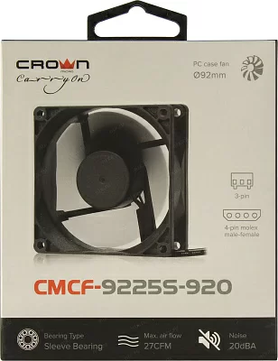 Вентилятор Crown Micro CMCF-9225S-920 (3пин 92x92x25мм 20дБ 1800об/мин 27CFM)