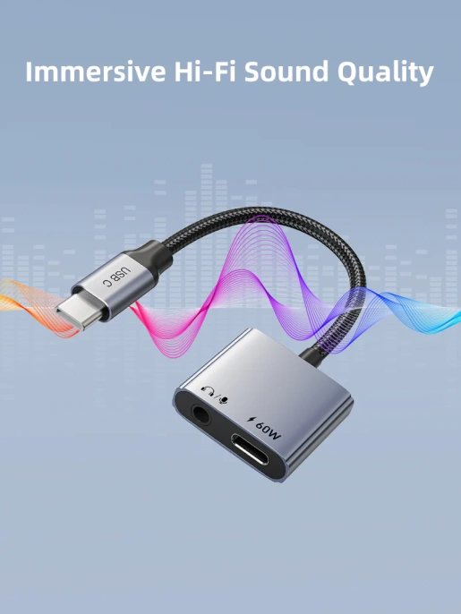 Адаптер CABLETIME CPA1G (CT-CMAC-AG) USB C на 3,5 мм аудио+USB C PD 60 Вт