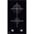 Домино ELECTROLUX/ газовая поверхность на 2 конфорки, закаленное стекло, мощность: 3900 Вт, автоматический электроподжиг, газ-контроль, решетки: чугун, независимая установка, размеры ШхГ : 29x52 см EGC3322NVK