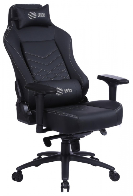 Кресло игровое Cactus CS-CHR-0112BL, экокожа, до 120кг, регулируемые 4D подлокотники,  черный