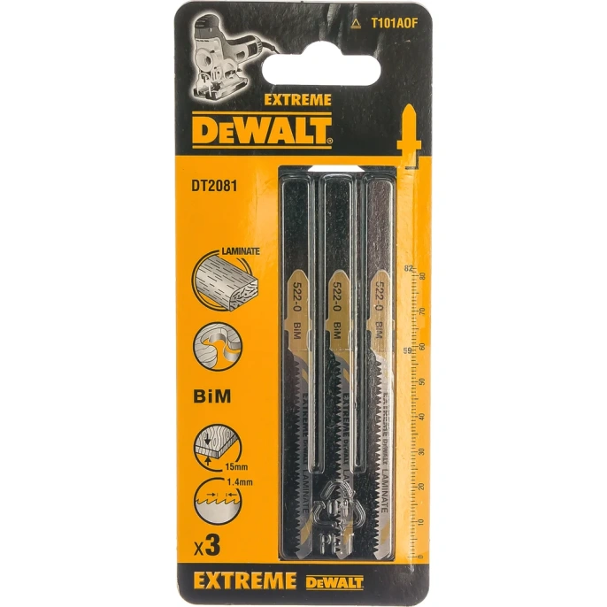 Пилки для лобзика по ламинату 82 мм; шаг зубьев 1.4 мм 3 шт. DEWALT DT 2081 (DT 2081 T101AOF)