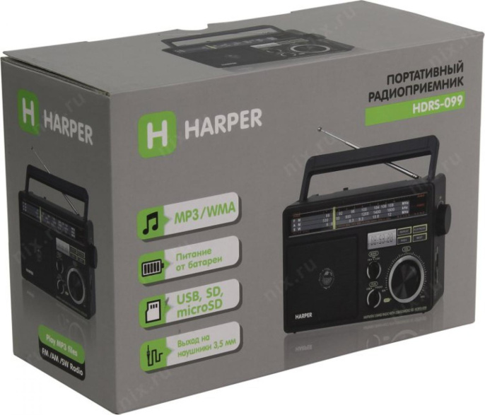 Радиоприемник настольный Harper HDRS-099 черный USB SD/microSD
